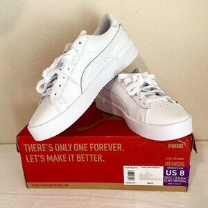 New PUMA Women's Court Sneakers Retro Walking Tennis Shoe Size 8 White With Gold